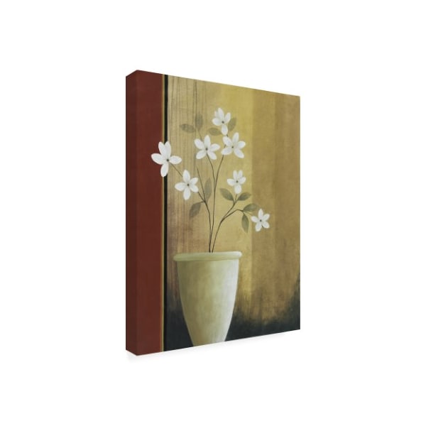 Pablo Esteban 'White Flowers In Vase On Beige' Canvas Art,24x32